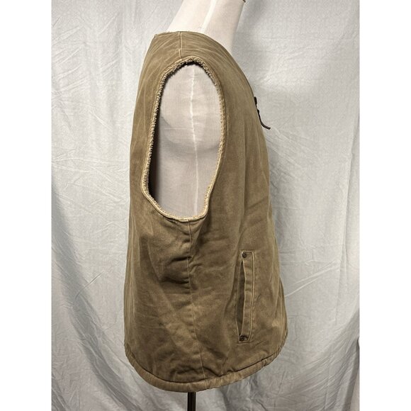 Woolrich Sherpa Lined Canvas Work Vest Mens 2XL Khaki Zip Front Outdoor - Picture 3 of 11